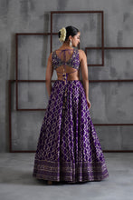 Load image into Gallery viewer, Purple embroidered blouse, banarsi lehenga and dupatta
