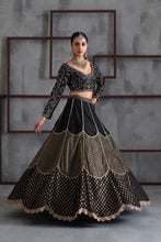 Load image into Gallery viewer, Black embroidered blouse, brocade lehenga and dupatta
