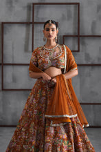 Load image into Gallery viewer, Mustard printed blouse, lehenga and dupatta

