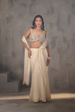 Load image into Gallery viewer, Ivory embroidered blouse and stitched draped saree
