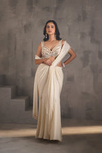 Load image into Gallery viewer, Ivory embroidered blouse and stitched draped saree
