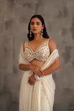 Load image into Gallery viewer, Ivory embroidered blouse and stitched draped saree
