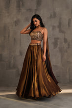 Load image into Gallery viewer, Bronze embroidered bustier and Lehanga
