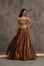 Load image into Gallery viewer, Bronze embroidered bustier and Lehanga
