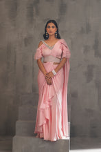 Load image into Gallery viewer, Baby pink embroidered blouse and draped saree
