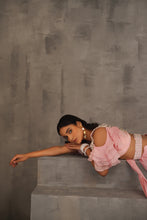 Load image into Gallery viewer, Baby pink embroidered blouse and draped saree
