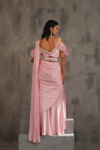 Load image into Gallery viewer, Baby pink embroidered blouse and draped saree
