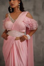 Load image into Gallery viewer, Red embroidered anarkali, tulip pants and dupatta
