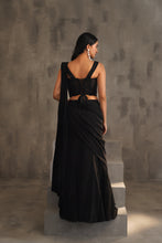 Load image into Gallery viewer, Black embroidered corset and drape saree
