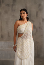 Load image into Gallery viewer, Off White embroidered bouse, drape saree
