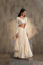 Load image into Gallery viewer, Off white blouse and drape saree
