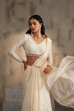 Load image into Gallery viewer, Off white blouse and drape saree
