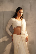Load image into Gallery viewer, Off white blouse and drape saree
