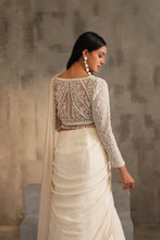 Load image into Gallery viewer, Off white blouse and drape saree

