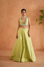 Load image into Gallery viewer, Lime Yellow embroidered Blouse, Lehenga and Dupatta
