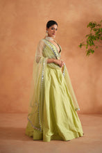 Load image into Gallery viewer, Lime Yellow embroidered Blouse, Lehenga and Dupatta

