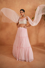 Load image into Gallery viewer, White and pink embroidered blouse, lehnaga and dupatta
