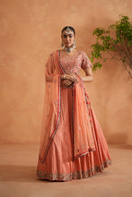 Load image into Gallery viewer, Coral embroidery blouse, Brocade lehnaga and dupatta
