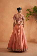 Load image into Gallery viewer, Coral embroidery blouse, Brocade lehnaga and dupatta
