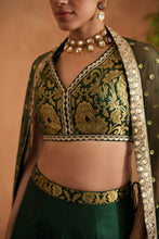 Load image into Gallery viewer, Bottle green brocade blouse, lehenga and dupatta
