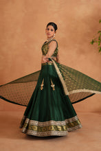 Load image into Gallery viewer, Bottle green brocade blouse, lehenga and dupatta

