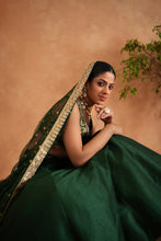 Load image into Gallery viewer, Bottle green brocade blouse, lehenga and dupatta
