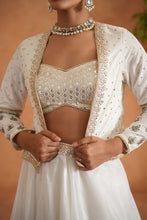 Load image into Gallery viewer, Ivory embroidered bustier, lehenga and short jacket
