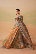 Load image into Gallery viewer, Olive green printed blouse, tie and dye lehenga and printed dupatta
