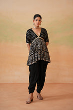 Load image into Gallery viewer, Black embroidery fabric Peplum kurti, Dhoti salwar and dupatta
