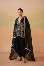 Load image into Gallery viewer, Black embroidery fabric Peplum kurti, Dhoti salwar and dupatta
