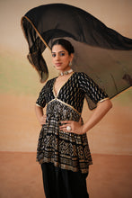 Load image into Gallery viewer, Black embroidery fabric Peplum kurti, Dhoti salwar and dupatta
