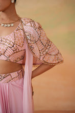 Load image into Gallery viewer, Light pink embroidery blouse, drape skirt and cape

