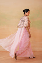 Load image into Gallery viewer, Light pink embroidery blouse, drape skirt and cape
