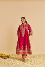 Load image into Gallery viewer, Nargis  - Dabka Zardozi Embroidered Rich Banarasi Kalidaar Hotpink Long Chauga Set
