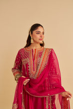 Load image into Gallery viewer, Nargis  - Dabka Zardozi Embroidered Rich Banarasi Kalidaar Hotpink Long Chauga Set
