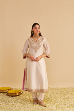 Load image into Gallery viewer, Areefa  - Dabka Zardozi Embroidered Rich Banarasi Daisy Ivory Suit &amp; Salwar
