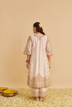 Load image into Gallery viewer, Aqsha  - Dabka Zardozi Embroidered Rich Banarasi Daisy Ivory Long Chauga &amp; Palazzo

