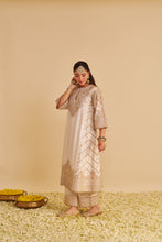Load image into Gallery viewer, Aqsha  - Dabka Zardozi Embroidered Rich Banarasi Daisy Ivory Long Chauga &amp; Palazzo
