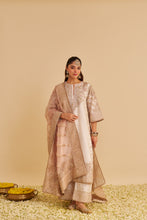 Load image into Gallery viewer, Aqsha  - Dabka Zardozi Embroidered Rich Banarasi Daisy Ivory Long Chauga &amp; Palazzo
