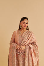 Load image into Gallery viewer, Areeba - Dabka Zardozi Embroidered Pure Banarasi Off Rose Short Kurta &amp; Salwar with Dupatta
