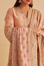 Load image into Gallery viewer, Areeba - Dabka Zardozi Embroidered Pure Banarasi Off Rose Short Kurta &amp; Salwar with Dupatta
