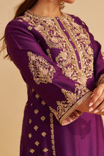 Load image into Gallery viewer, Anaiza - Dabka Zardozi Embroidered Purple Long Kurta &amp; Palazzo with Dupatta
