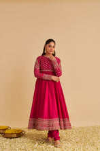 Load image into Gallery viewer, Noor - Dabka Zardozi Embroidered Chanderi Silk Hotpink Anarkali  Set
