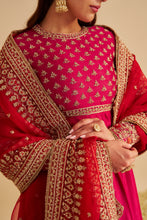 Load image into Gallery viewer, Noor - Dabka Zardozi Embroidered Chanderi Silk Hotpink Anarkali  Set
