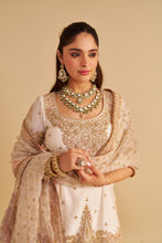 Load image into Gallery viewer, Alina - Dabka Zardozi Embroidered Silk Daisy Ivory Sharara Set
