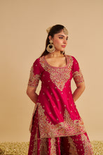 Load image into Gallery viewer, Alina - Dabka Zardozi Embroidered Silk Hotpink Sharara Set
