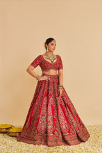 Load image into Gallery viewer, Mahanoor - Dabka Zardozi Embroidered Pure Silk Red Bridal Lehenga Set
