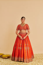 Load image into Gallery viewer, Naazila - Dabka Zardozi Embroidered Raw Silk Burnt Orange Lehenga Set
