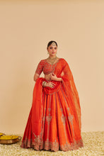 Load image into Gallery viewer, Naazila - Dabka Zardozi Embroidered Raw Silk Burnt Orange Lehenga Set

