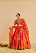 Load image into Gallery viewer, Naazila - Dabka Zardozi Embroidered Raw Silk Burnt Orange Lehenga Set
